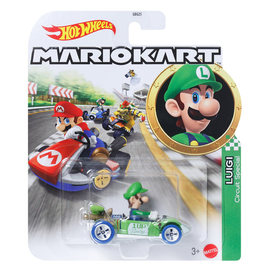 Hot Wheels Mariokart: Luigi Circuit Special 1:64 Diecast Car Mattel GRN18