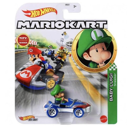 Hot Wheels Mariokart: Baby Luigi Sneeker 1:64 Diecast Car Mattel HBD28