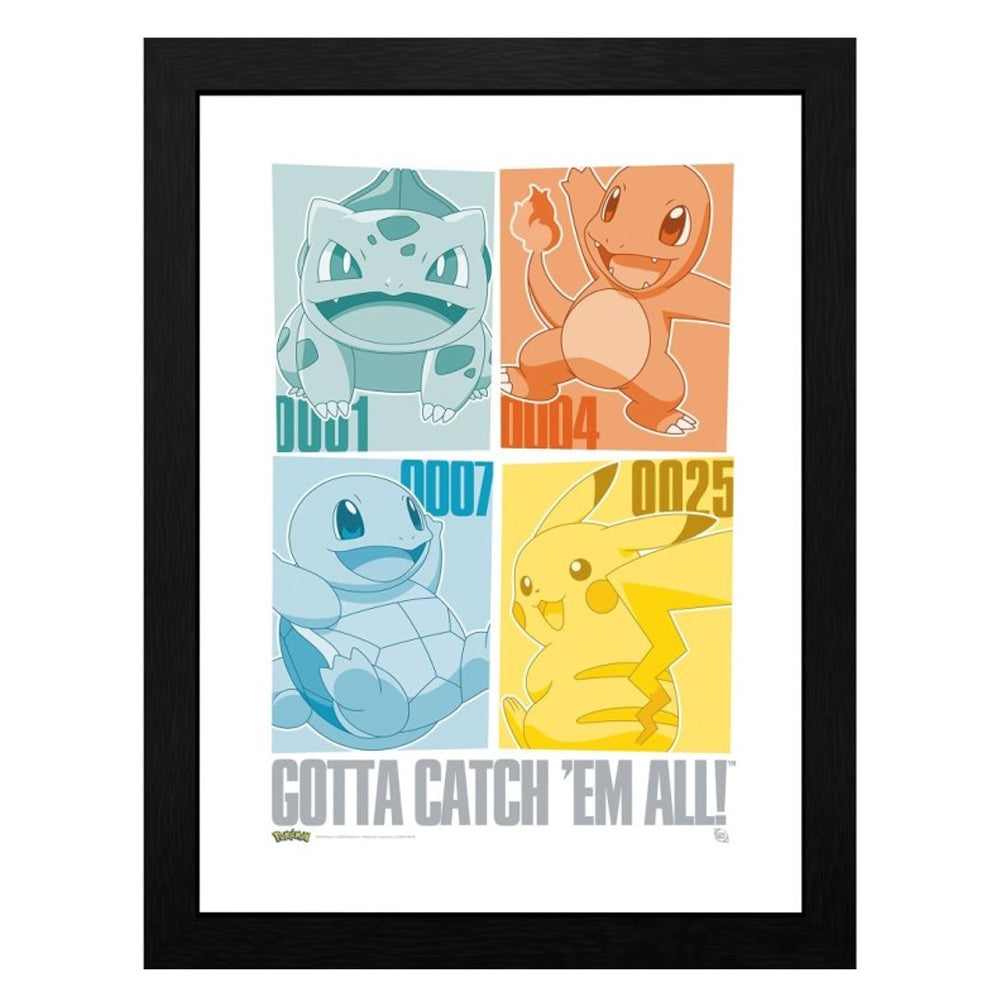POKEMON - Pikachu & Kanto Starters Framed Print 30x40cm