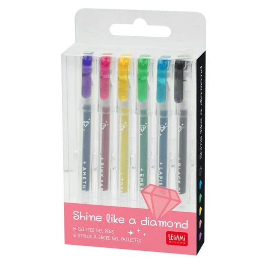 Legami Shine Like A Diamond: Glitter Mini Gel Pens - Pack of 6