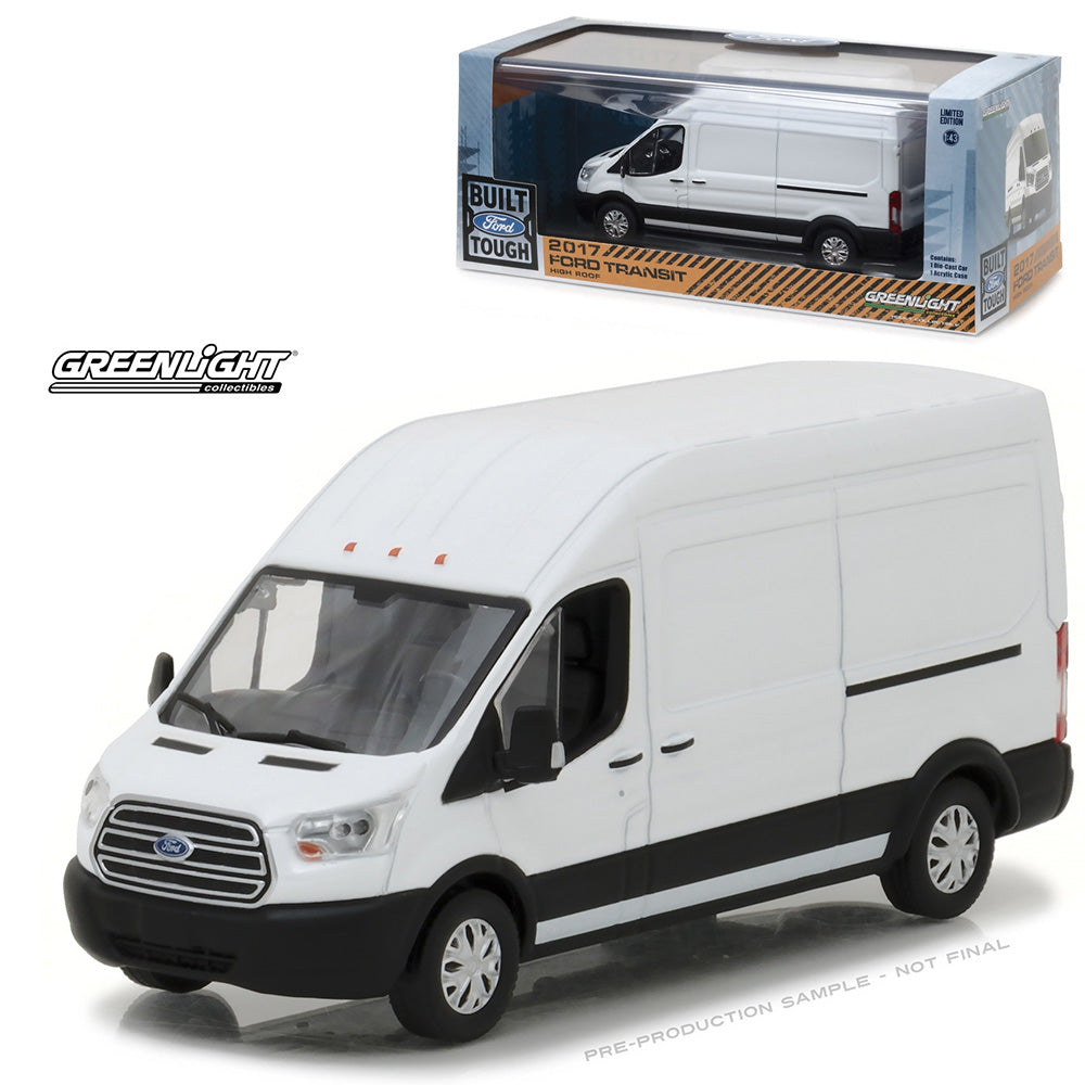 Greenlight 86083 2017 Ford Transit LWB High Roof Oxford White 1:43 Diecast