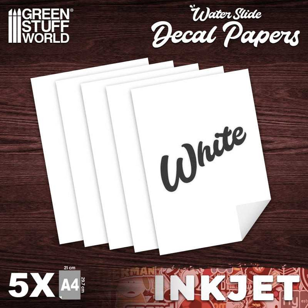 Green Stuff World Waterslide A4 Decal Sheets x5 - White for Inkjet Printers