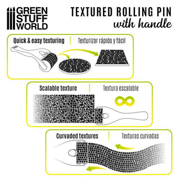 Green Stuff World Cobblestone Rolling Pin w/Handle 1:35-1:32 Diorama