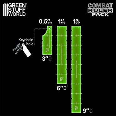 Green Stuff World 3"-6"-9" Combat Ruler Pack Fluor Green 14234