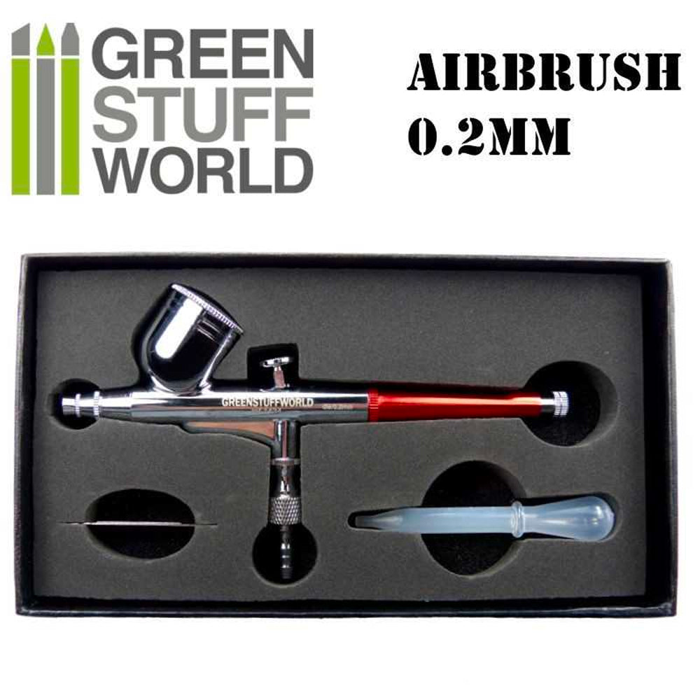 Green Stuff World Dual-Action GSW Airbrush 0.2mm Model Kit Painting Tool 1434