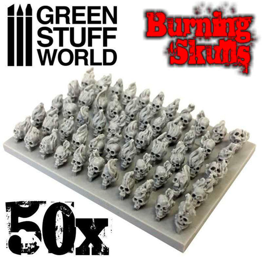 Green Stuff World 1498 Resin Burning Skulls x50