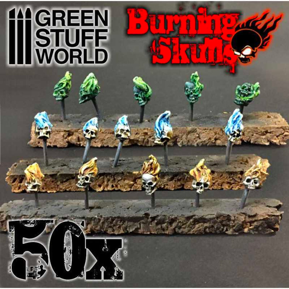 Green Stuff World 1498 Resin Burning Skulls x50