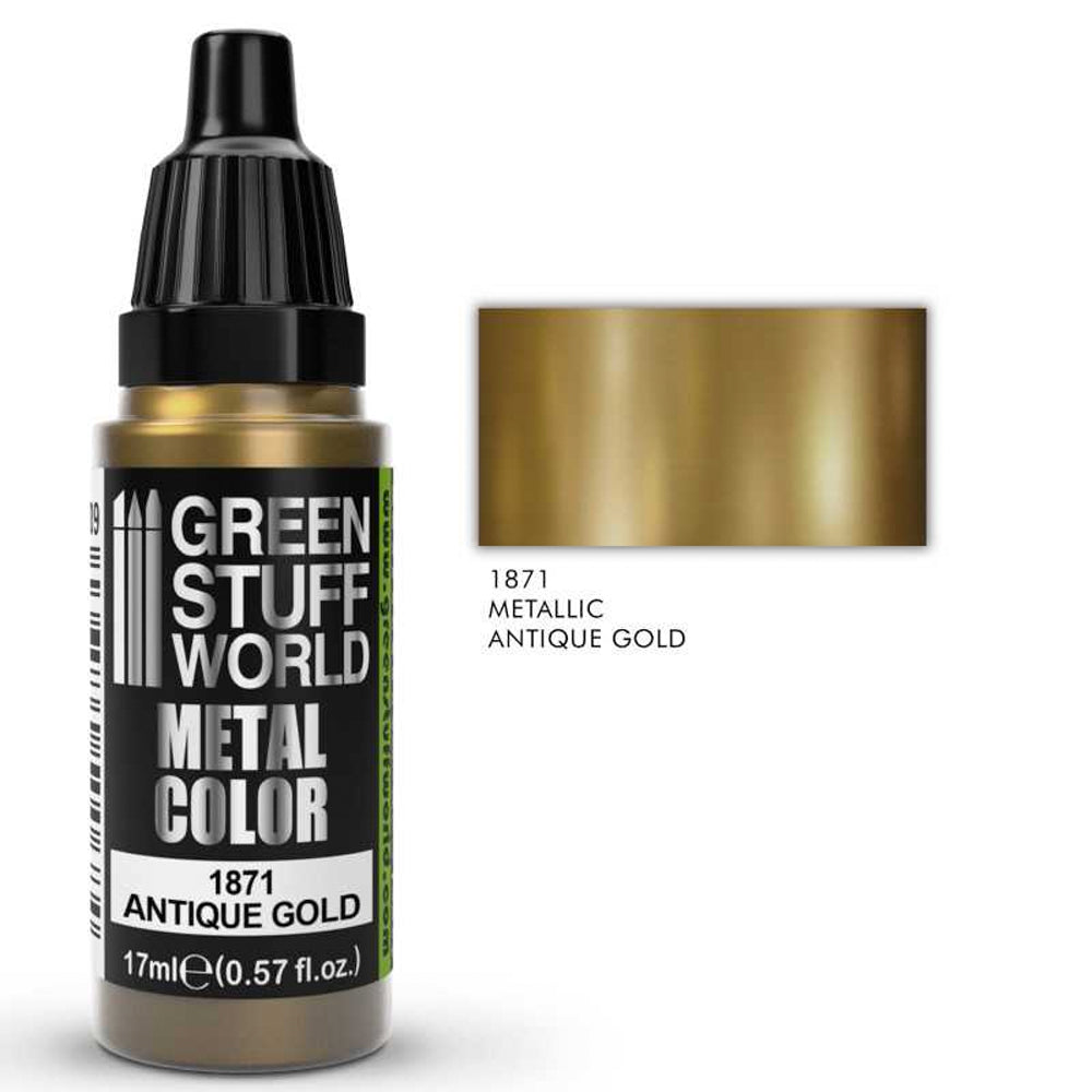 Green Stuff World Antique Gold Metallic Model Paint 17ml 1871