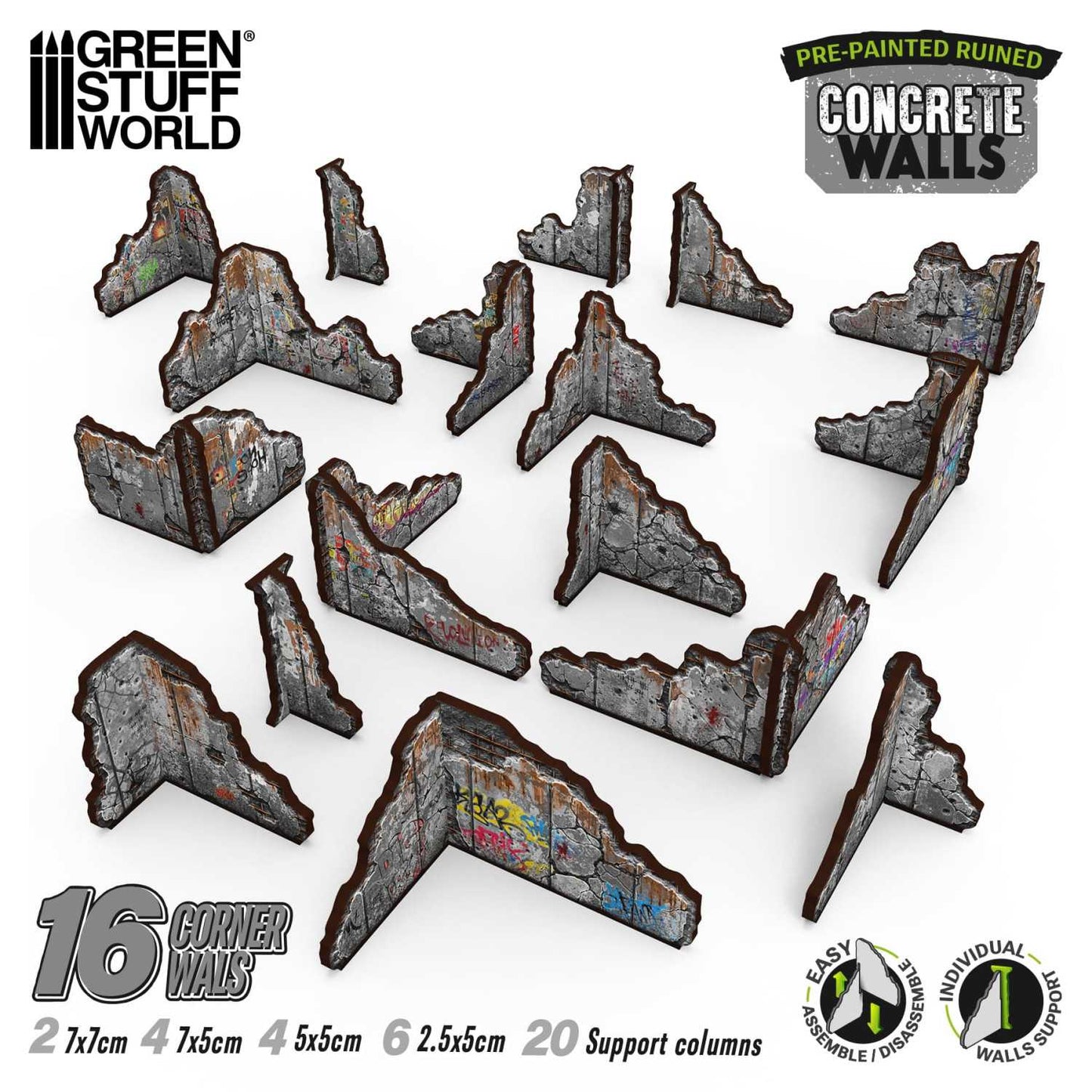 Green Stuff World Pre-Painted Ruined Concrete Walls Terrain