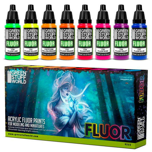Green Stuff World FLUOR Acrylic Model Paint Set (x8 17ml) 9353