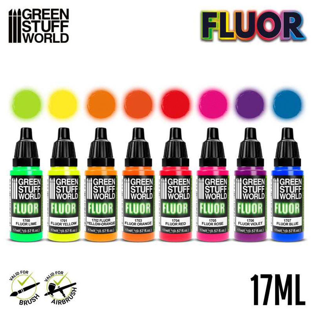 Green Stuff World FLUOR Acrylic Model Paint Set (x8 17ml) 9353