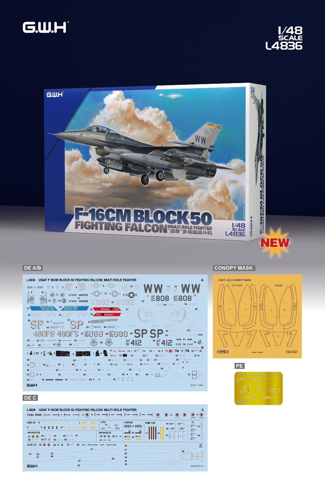 Great Wall Hobby L4836 F-16CM Block 50 Fighting Falcon 1:48 Model Kit