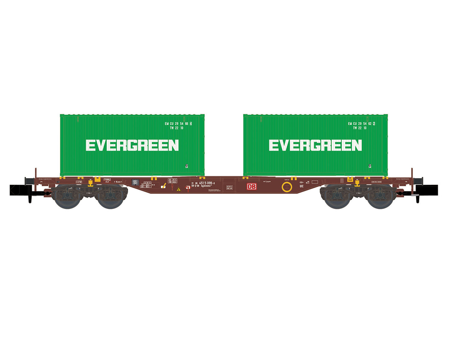Hobbytrain DBAG Sgjkkmmss699 Flat Wagon w/Evergreen Containers VI H23204 N Gauge