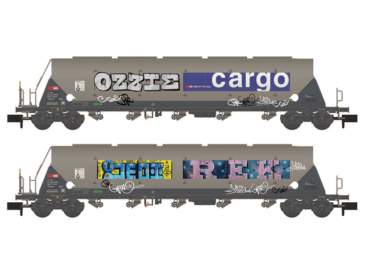 Hobbytrain SBB Cargo Taggnpps Bogie Hopper w/Graffiti Set (2) VI N Gauge H23478