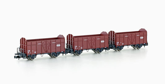 Hobbytrain 24302 SBB Fbkk Open Wagon w/SBB Logo Set (3) IV N Gauge