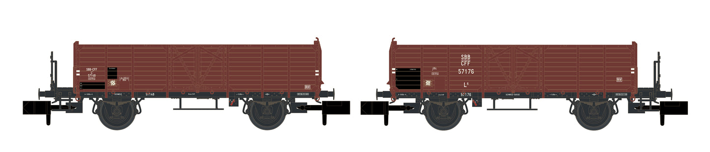 Hobbytrain 24351 SBB L6 Open Wagon Set (2) III N Gauge