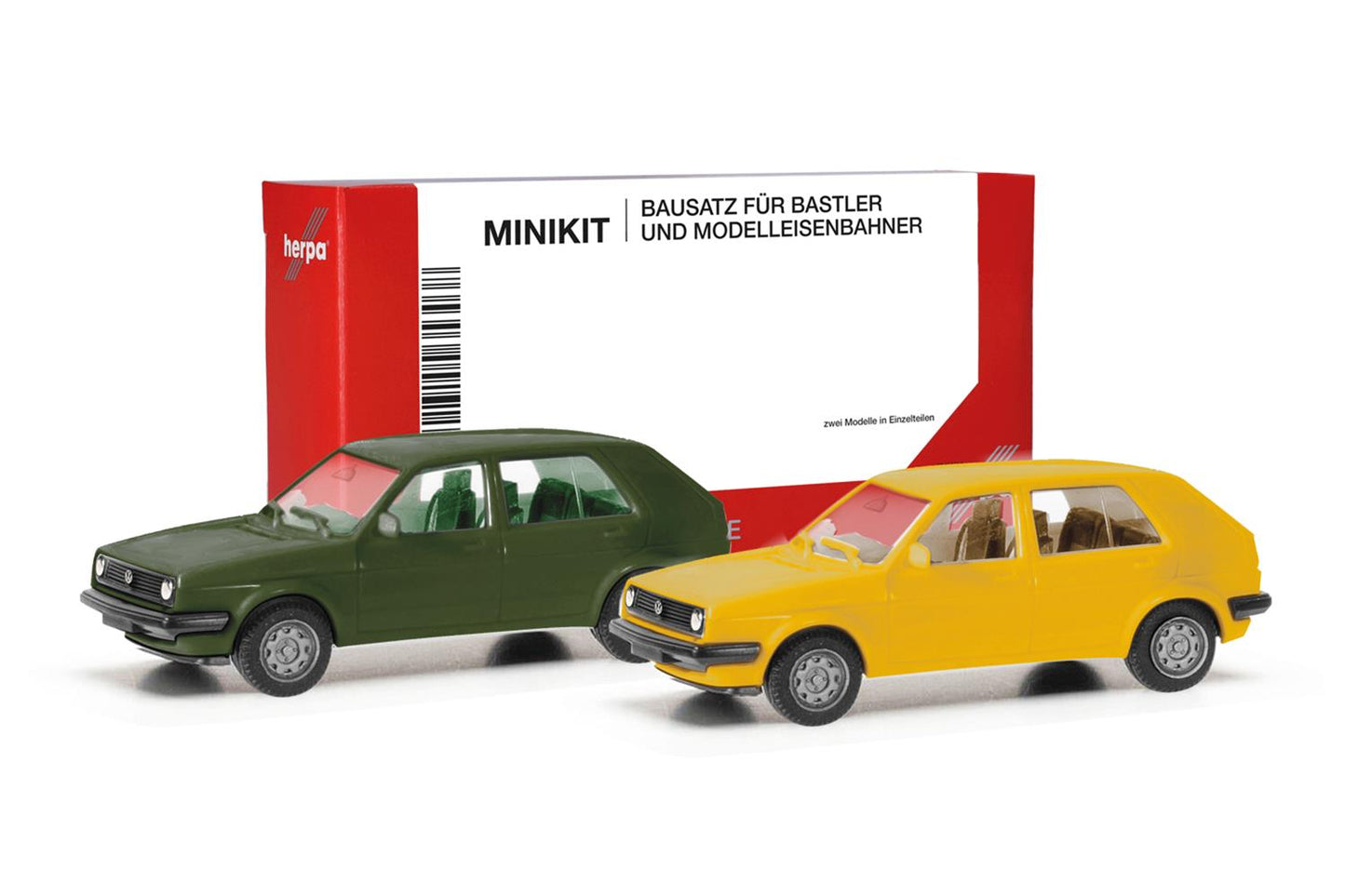 Herpa Minikit VW Golf II 4 Door Set (2) Broom Olive Green/Yellow HO 012195-010