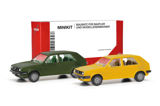 Herpa Minikit VW Golf II 4 Door Set (2) Broom Olive Green/Yellow HO 012195-010