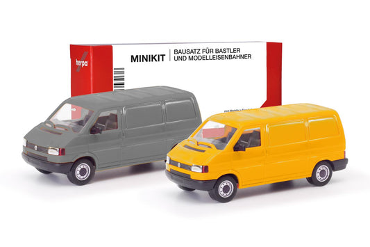Herpa Minikit VW T4 Van Set (2) Grey/Broom Yellow HO Gauge 012386-004