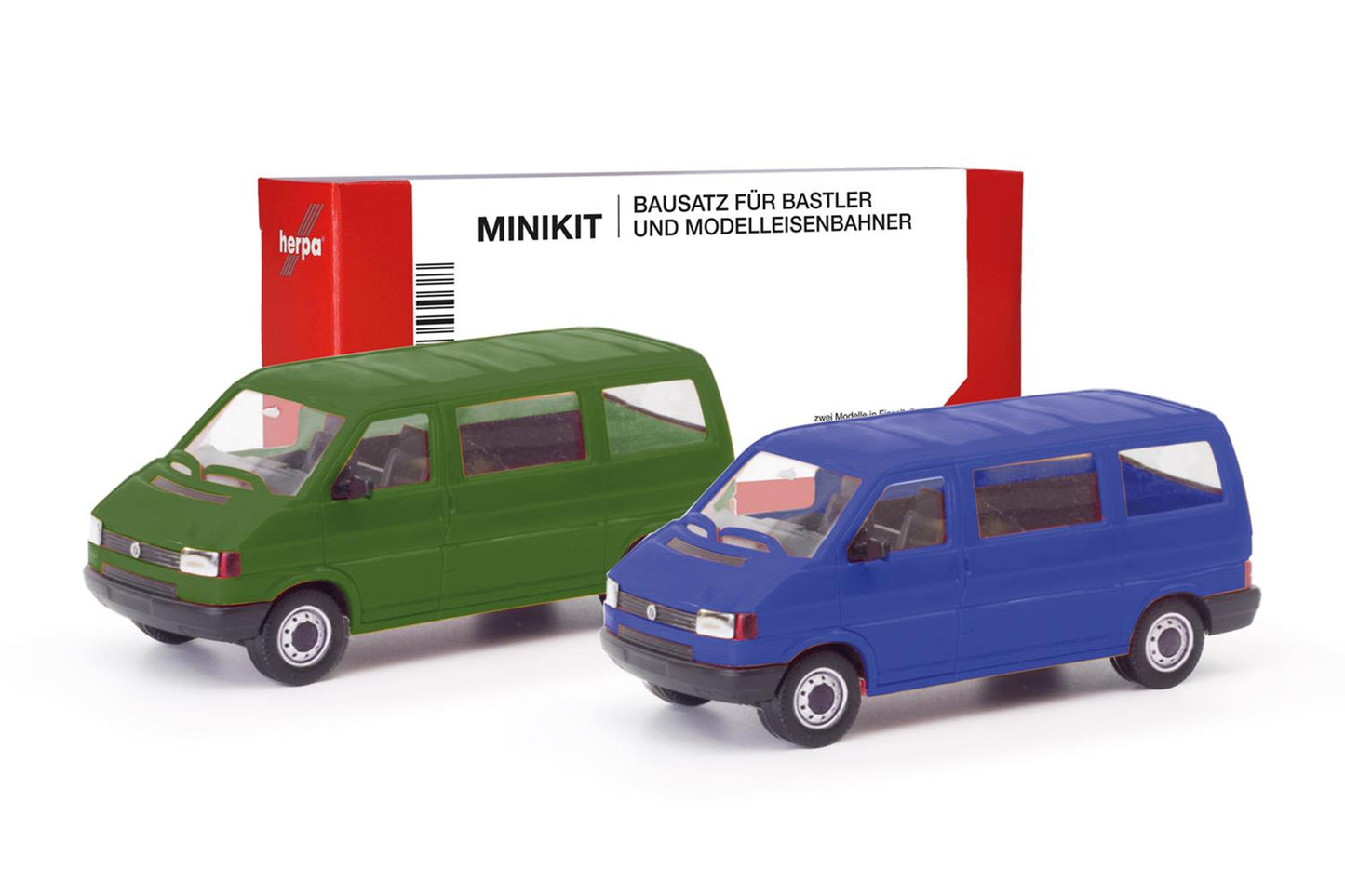 Herpa Minikit VW T4 Bus Set (2) Olive Green/Ultramarine Blue HO Gauge 012805-002