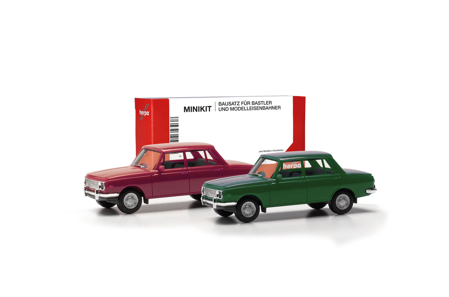Herpa 013918-002 Minikit Set x2 Wartburg 353 Carmine Red/Atlantic Green HO Gauge