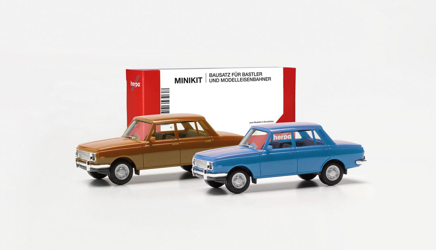 Herpa Minikit Wartburg 353 '66 (2) Brown & Blue HA013918 HO Gauge