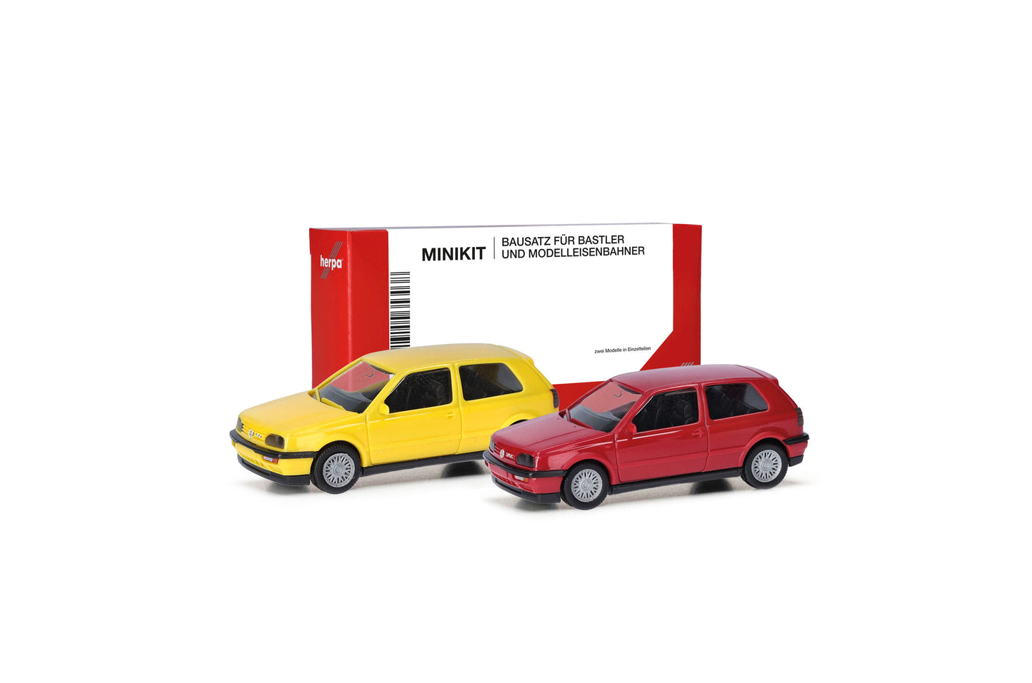 Herpa 14014 Minikit Set (2) VW Golf III VR6 Sulphur Yellow/Flash Red HO Gauge