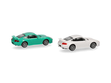 Herpa Minikit (2) Porsche 911 GT3 Grand Prix White/Light Green HA014083 HO Gauge