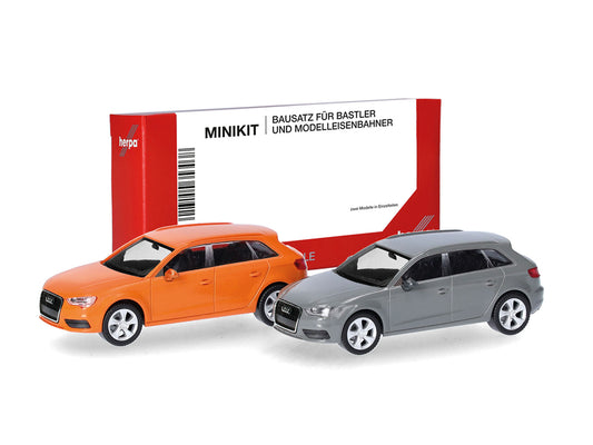 Herpa Minikit (2) Audi A3 Sportback Glow Orange/Nardo Grey HA014090 HO Gauge