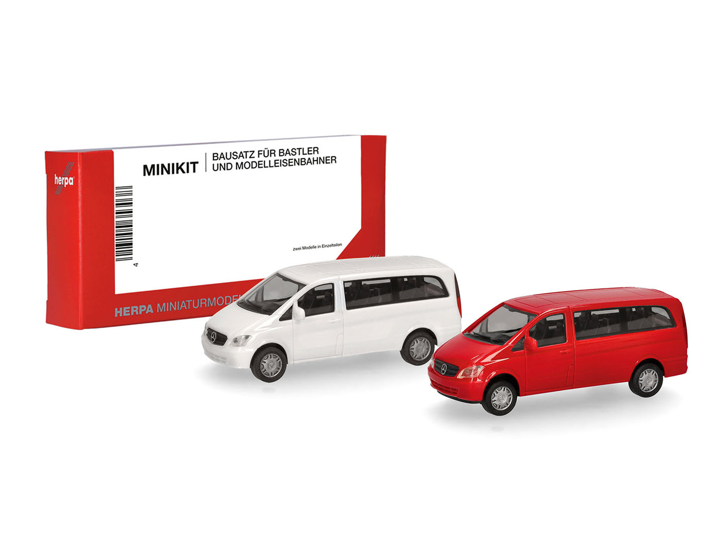Herpa Minikit MB Vito Bus W639/2010 Set (2) White & Red HA014212 HO Gauge