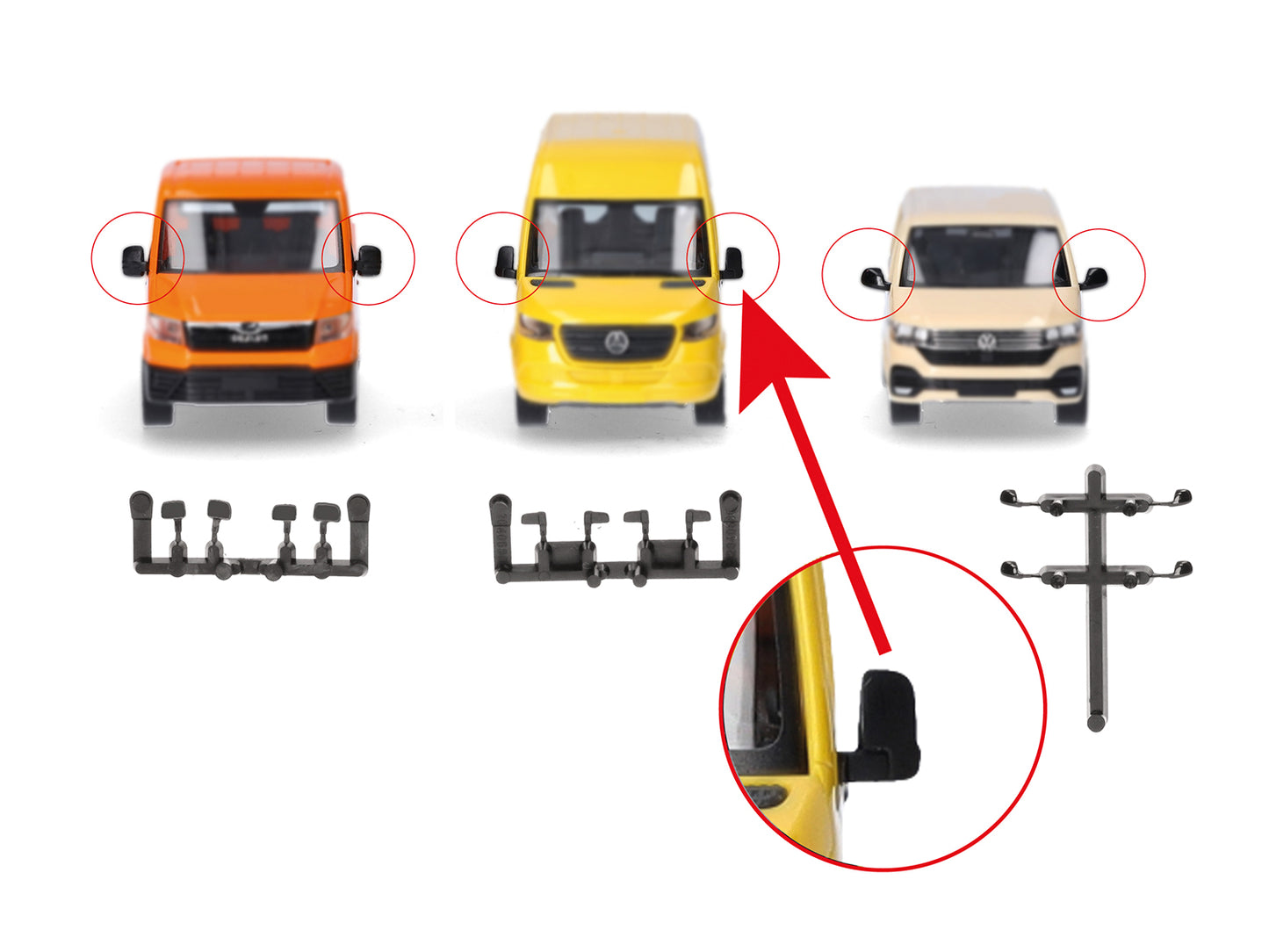 Herpa MB Sprinter/VW Crafter/MAN TGE/VW T6.1 Mirror Set (5) HA054508 HO Gauge