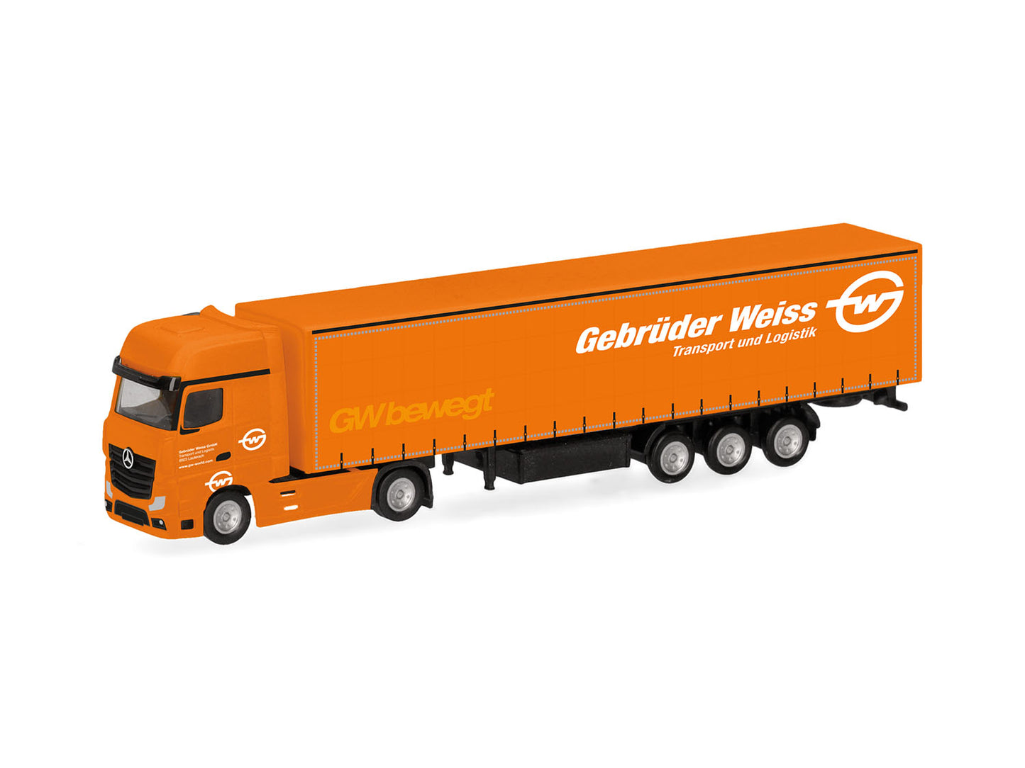 Herpa MB Actros Gigaspace Curtain Canvas Semitrailer Gebr Weiss HA066891 N Gauge