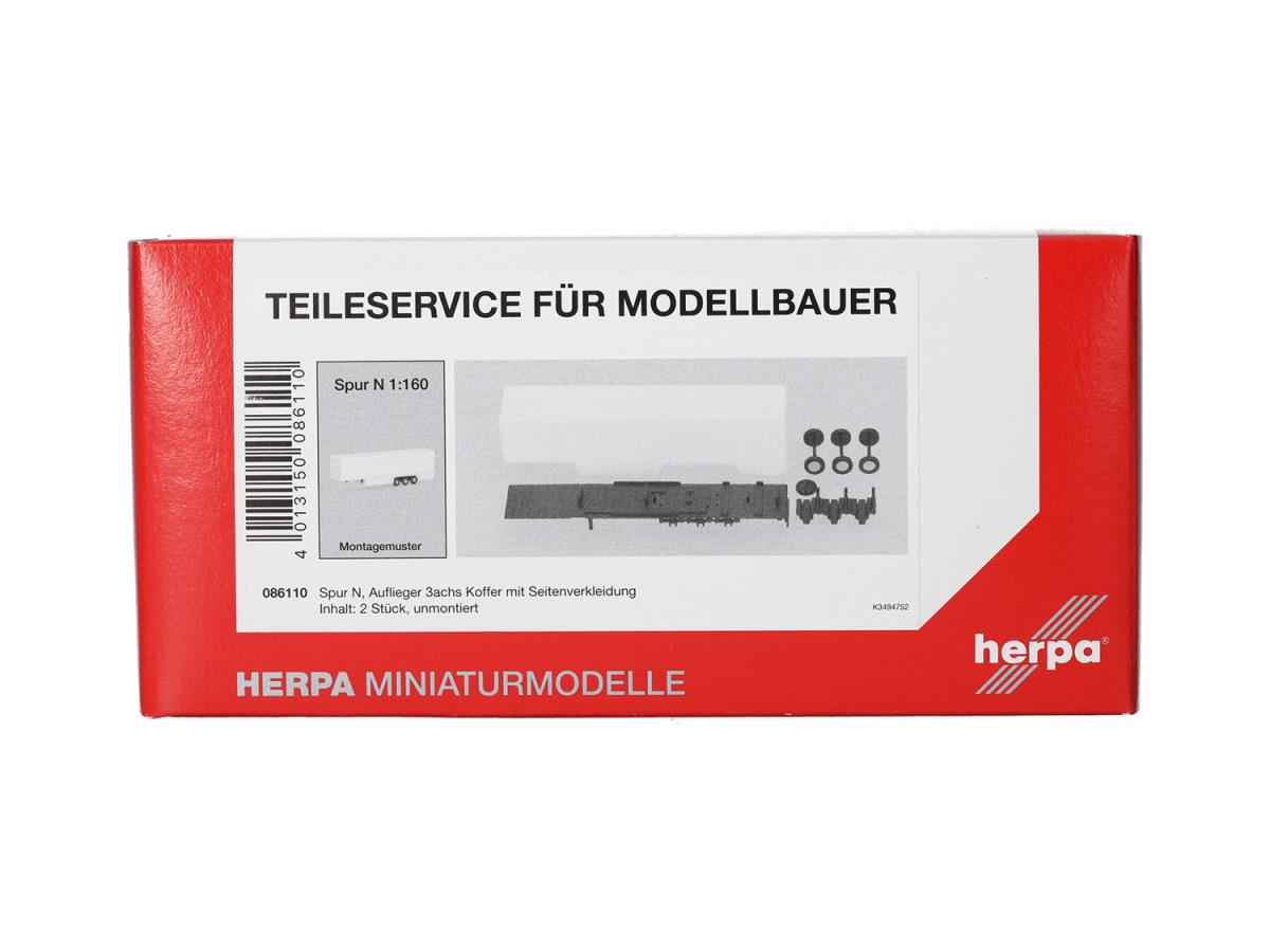 Herpa Box Semitrailer w/Side Skirting 3 Axle White (2) HA086110 HO Gauge