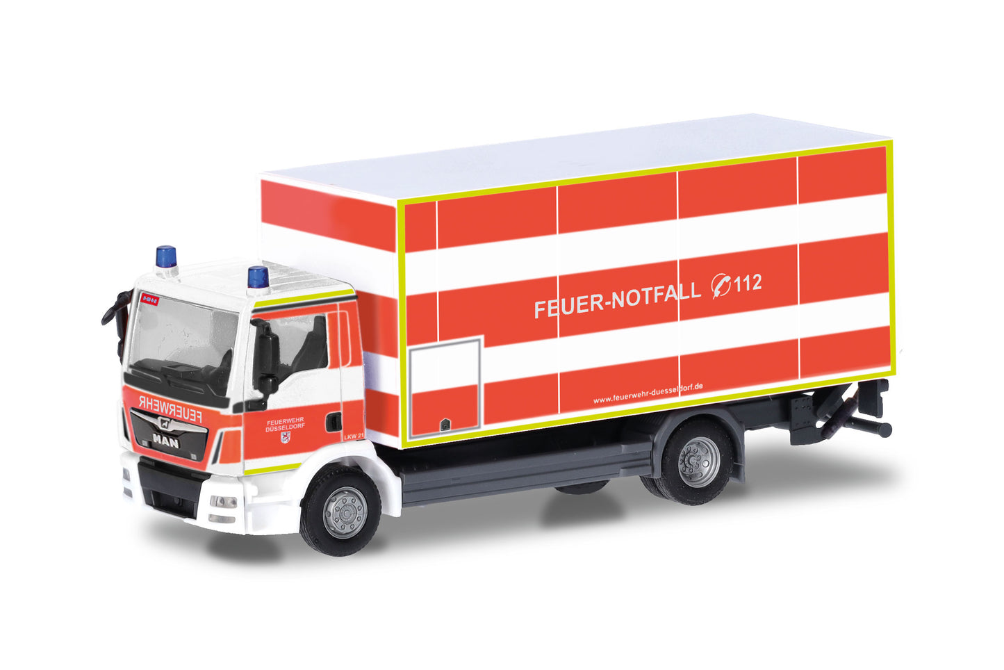 Herpa 98076 MAN TQM Box Truck w/Loading Platform Feuerwehr Dusseldorf HO Gauge