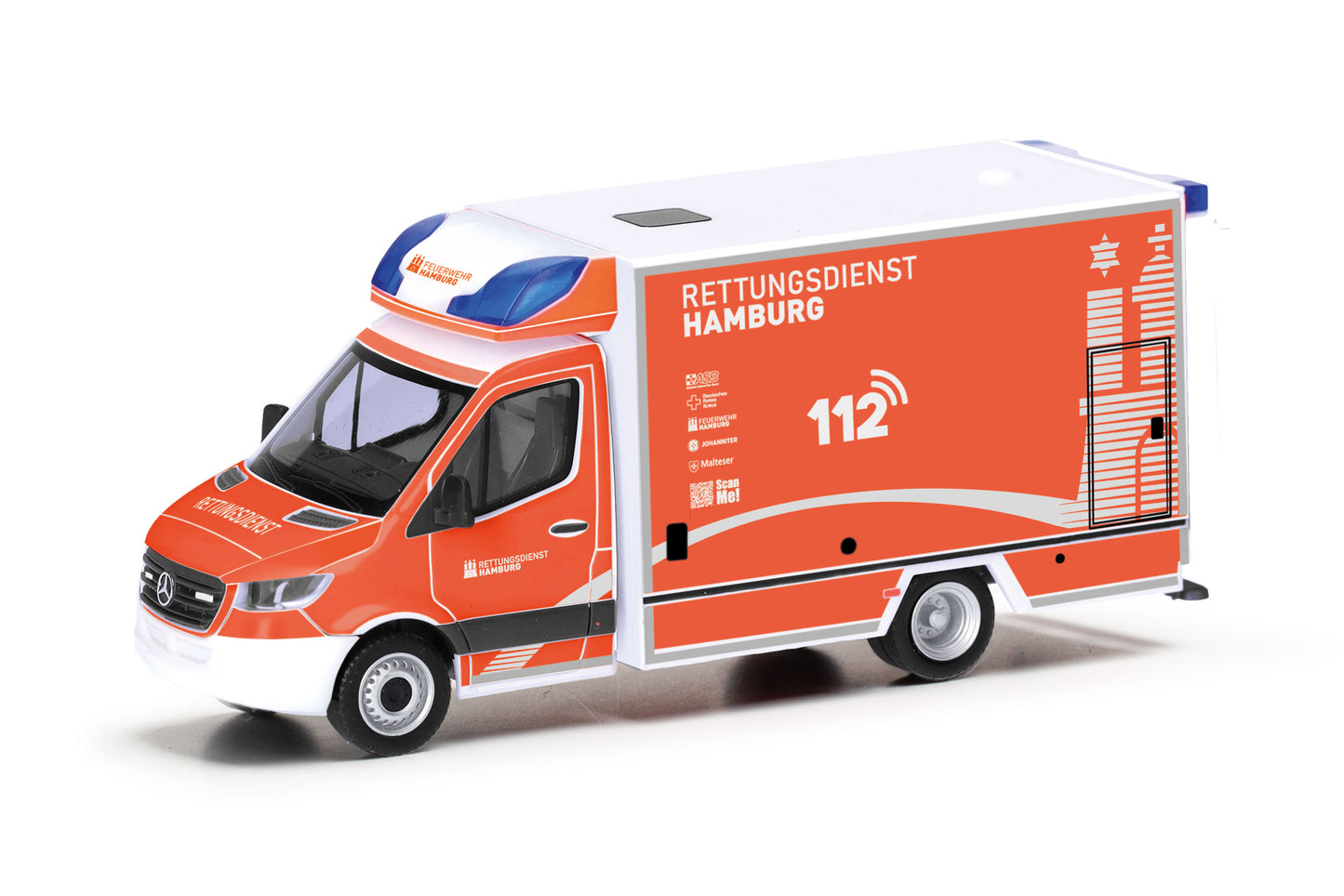 Herpa 98120 MB Sprinter 18 RTW Ambulance Feuerwehr Hamburg HO Gauge