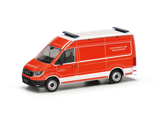 Herpa MAN TGE Box High Roof Werkfeuerwehr Porsche Stuttgart HA098540 HO Gauge