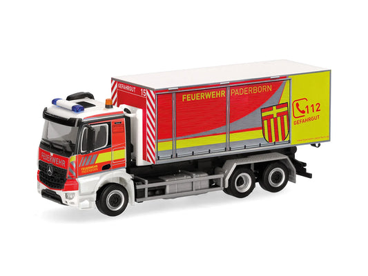Herpa MB Arocs M Interchangeable 3 Axl Truck Feuerwehr Paderborn 098854 HO Gauge