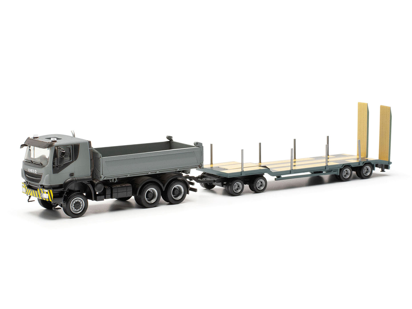 Herpa Iveco Trakker Tipper Truck & Trailer Grey/Yellow HO Gauge HA317184