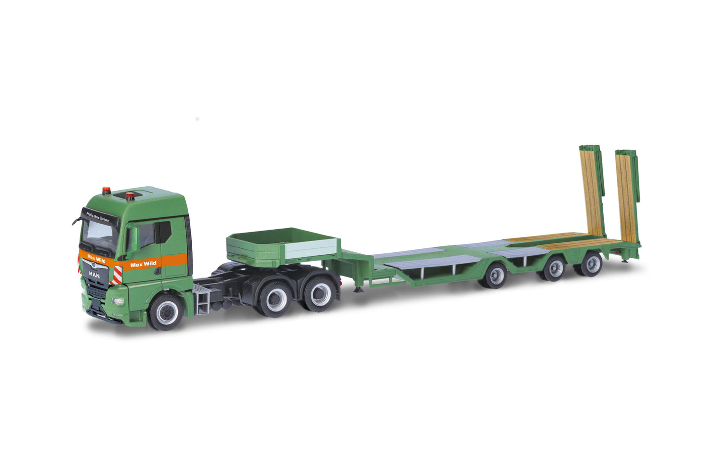 Herpa 318273 MAN TGX GM Allrounder Lowboy Semitrailer Truck Max Wild HO Gauge