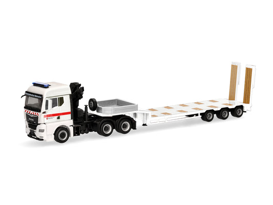 Herpa MAN TGX GM Loading Crane w/Lowboy Semitrailer Emergency HA318297 HO Gauge