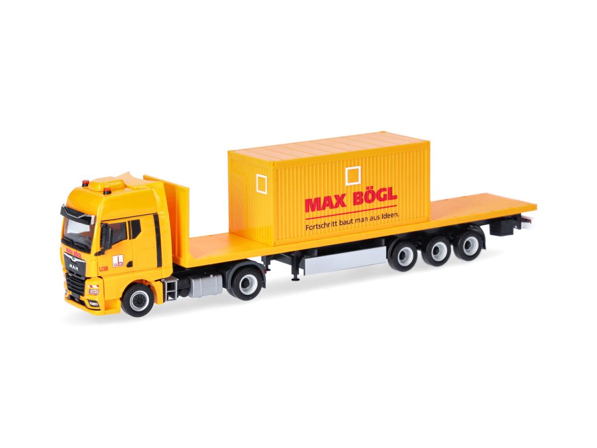 Herpa MAN TGX GX Flatbed Semitrailer w/Max Bogl Office Container 318556 HO Gauge