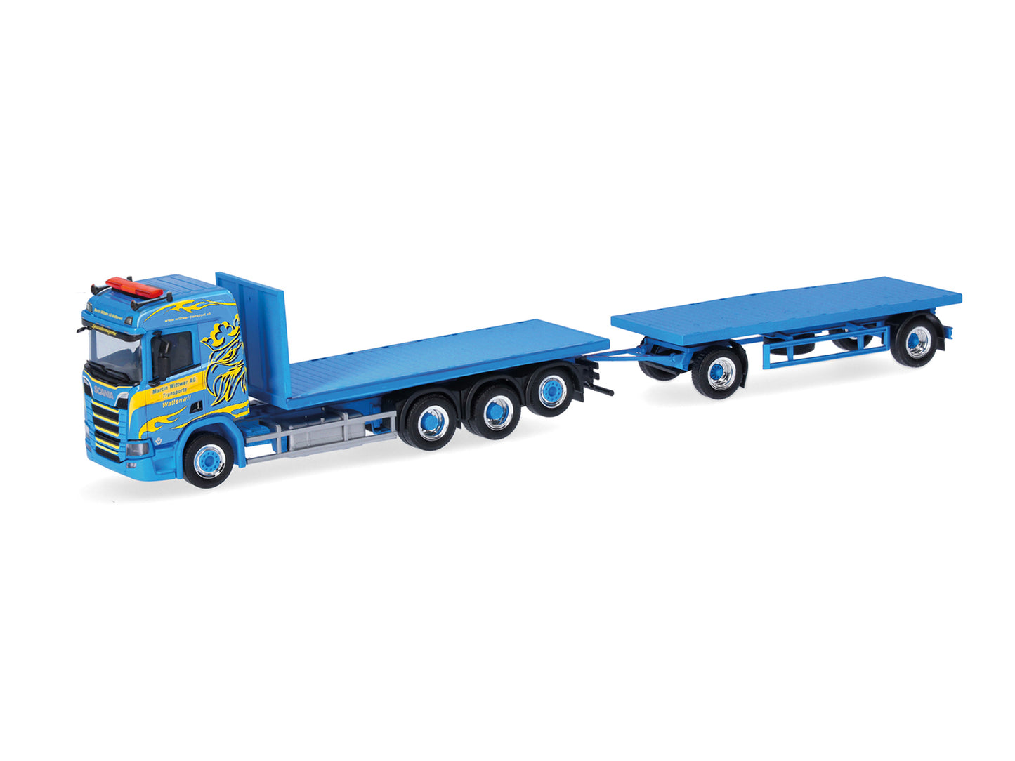 Herpa Scania CR20 ND Flatbed Truck Trailer Martin W.Wattenwil HA318631 HO Gauge