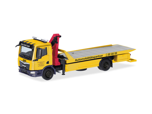 Herpa MAN TGM Low Sided Tow Truck w/Loading Crane ADAC AutoGroth 318679 HO Gauge