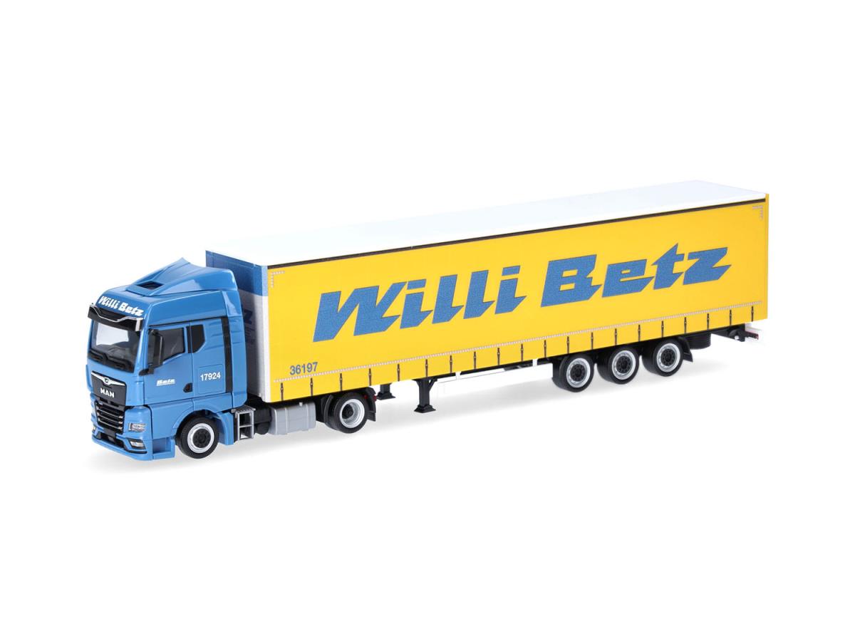 Herpa MAN TGX GM Lowliner Curtain Canvas Semitrailer Willi Betz 318808 HO Gauge