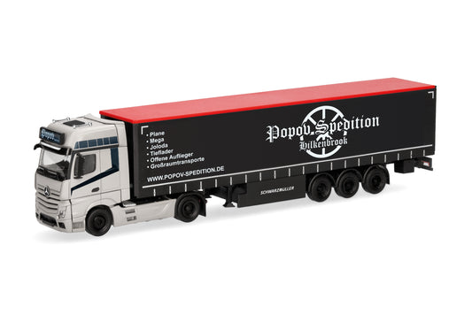 Herpa MB Actros Curtain Canvas Semitrailer Popov Spedition HA318891 HO Gauge