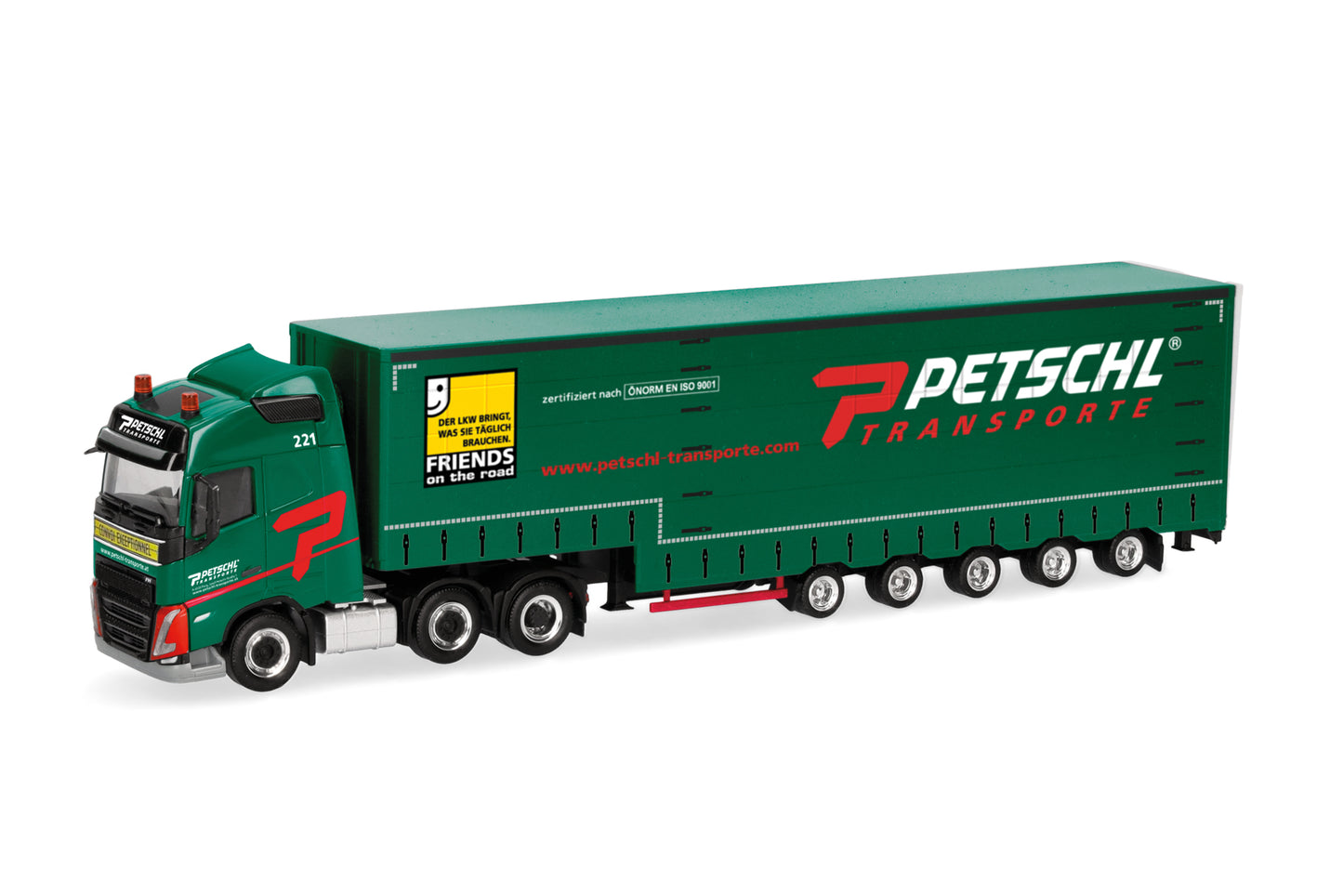 Herpa Volvo FH GL 2020 Volume Curtain Canvas Semitrailer Petschl 318914 HO Gauge