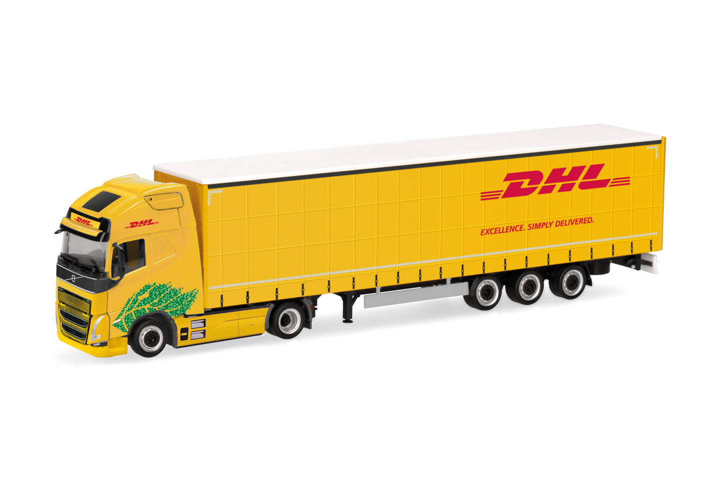 Herpa Volvo FH GL XL Lowliner Curtain Canvas Semitrailer DHL HA318952 HO Gauge