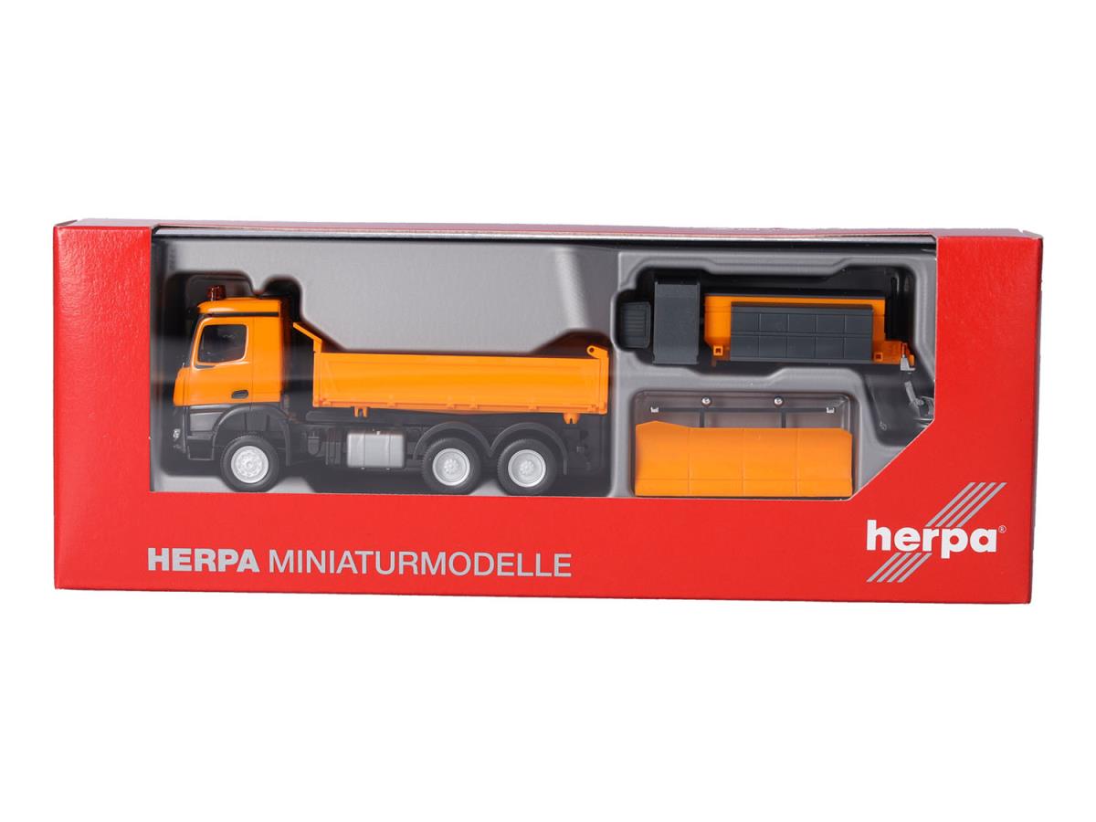 Herpa MB Arocs 18 M 3 Axle 3 Way Winter Weather Vehicle Orange HA320061 HO Gauge