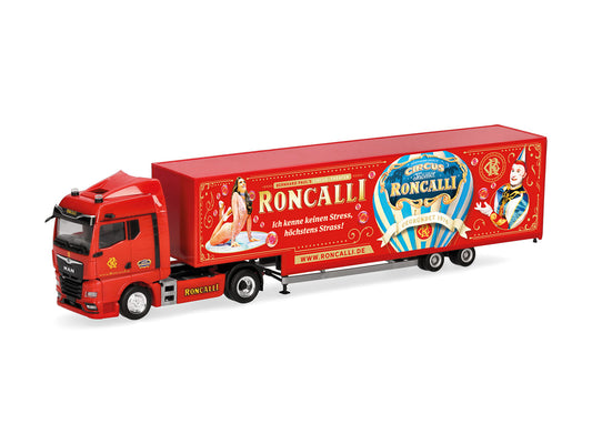 Herpa MAN TGX GM Jumbo Box Semitrailer Circus Roncalli HA320702 HO Gauge