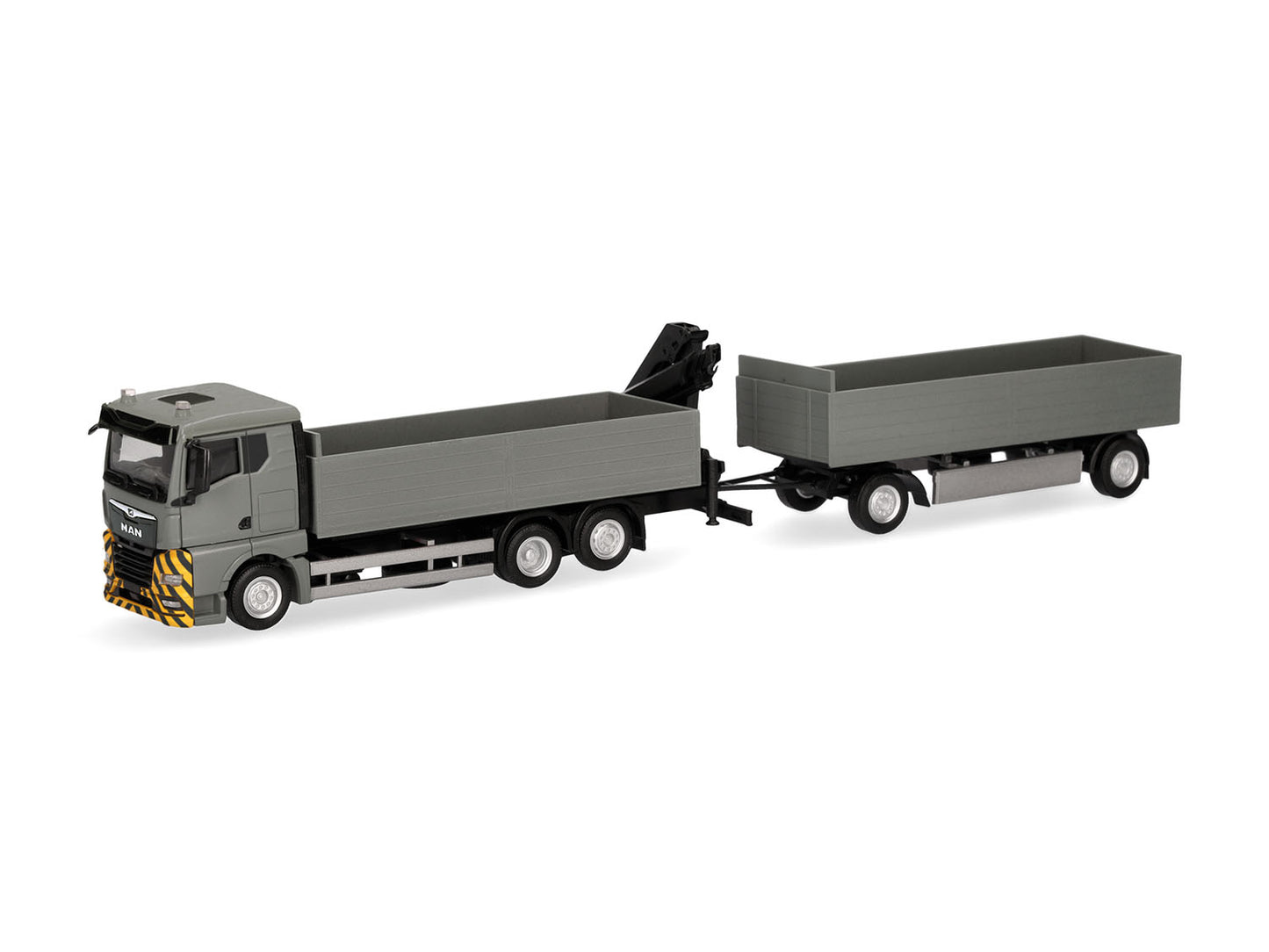 Herpa MAN TGX GN Plank Bed Trailer w/Crane Grey/Yellow HA320825 HO Gauge
